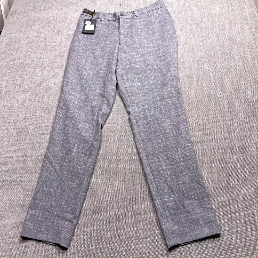Ted Baker Jem Textured Dress Pants Mens 35 Light Gray Wool Stretch TB605059